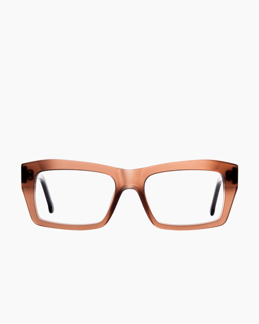 brown plastic rectangle eyeglasses by Marie-Sophie Dion model Zakaib, front view, lunettes de vue rectangle couleur brun