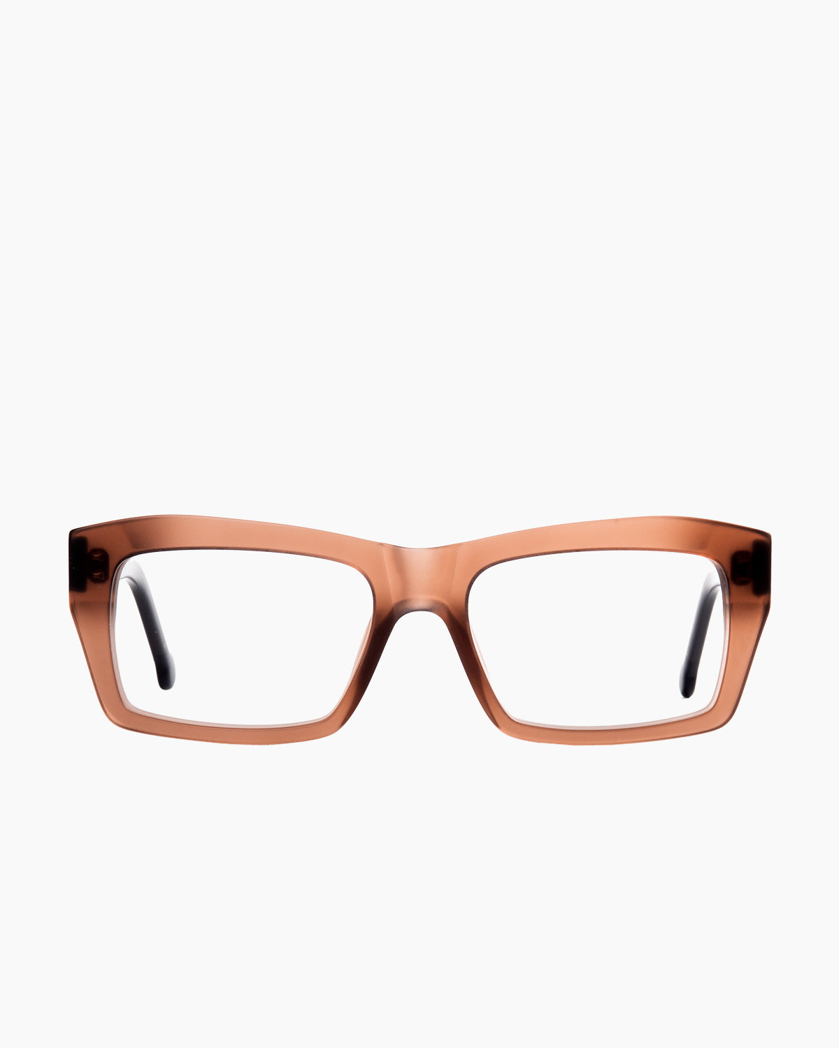 brown plastic rectangle eyeglasses by Marie-Sophie Dion model Zakaib, front view, lunettes de vue rectangle couleur brun
