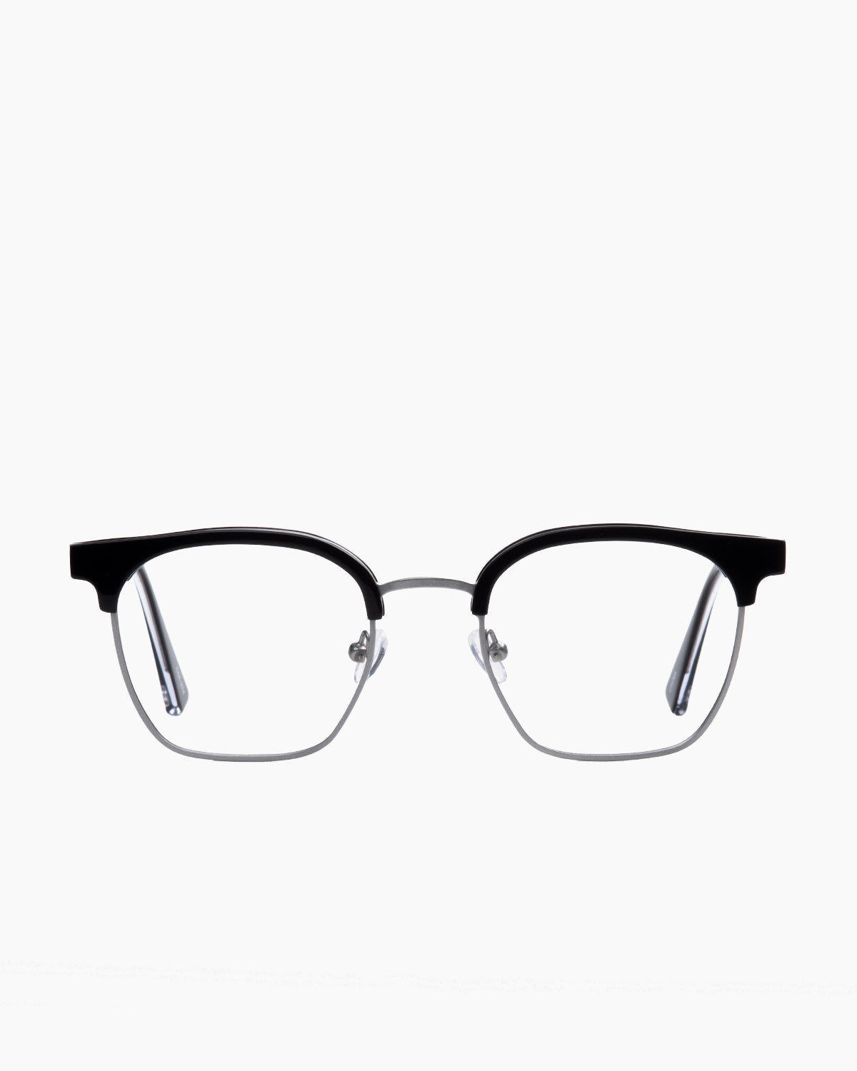 black metal rectangle eyeglasses by Evolve model Woodrow, front view, lunettes de vue rectangle couleur noir