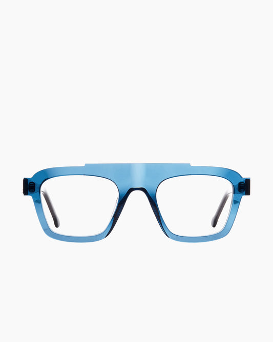 blue plastic rectangle eyeglasses by Marie-Sophie Dion model Nedelcup, front view, lunettes de vue rectangle couleur bleu