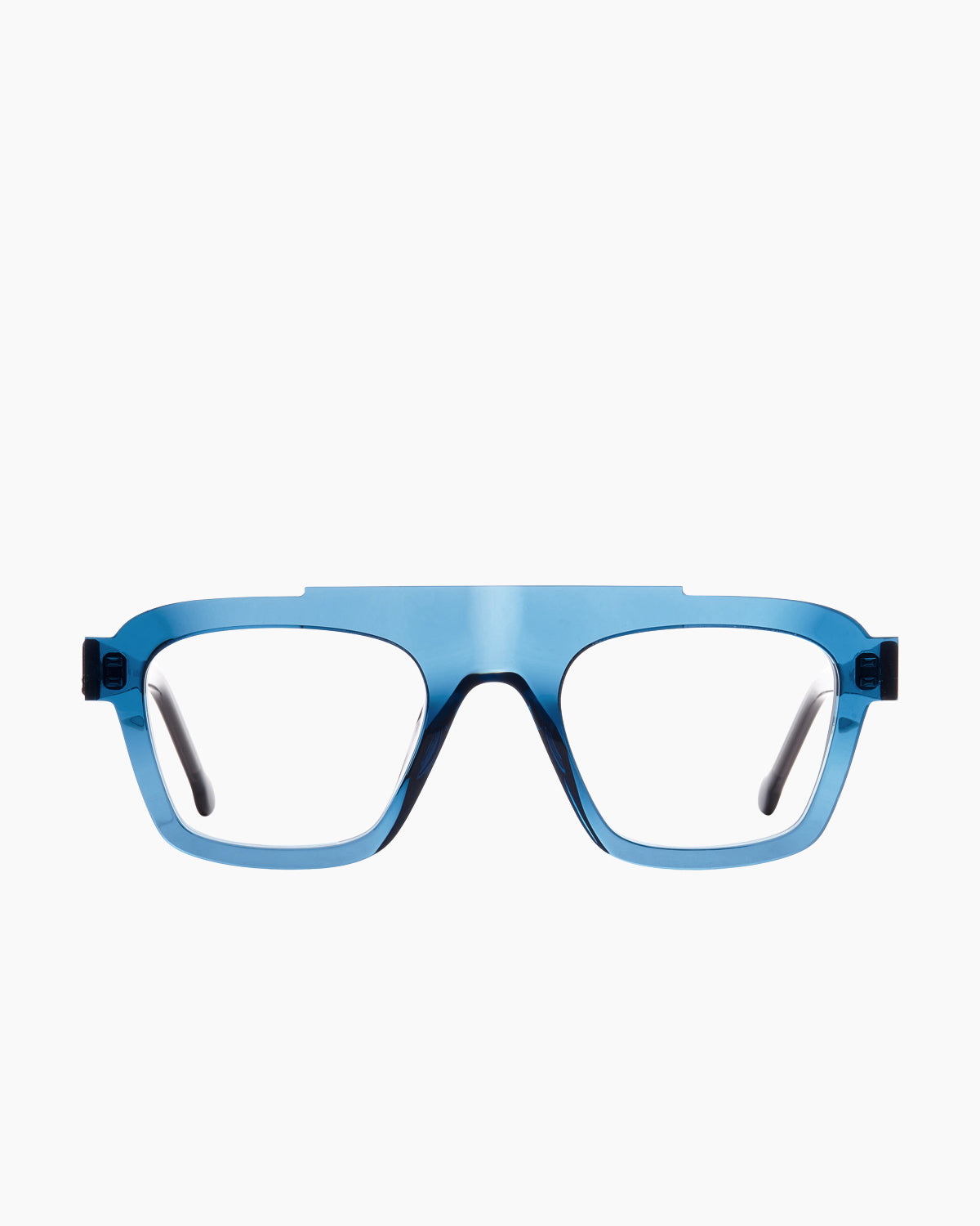 blue plastic rectangle eyeglasses by Marie-Sophie Dion model Nedelcup, front view, lunettes de vue rectangle couleur bleu