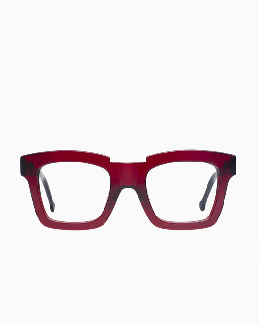 red plastic rectangle eyeglasses by Marie-Sophie Dion model Willard, front view, lunettes de vue rectangle couleur bourgogne