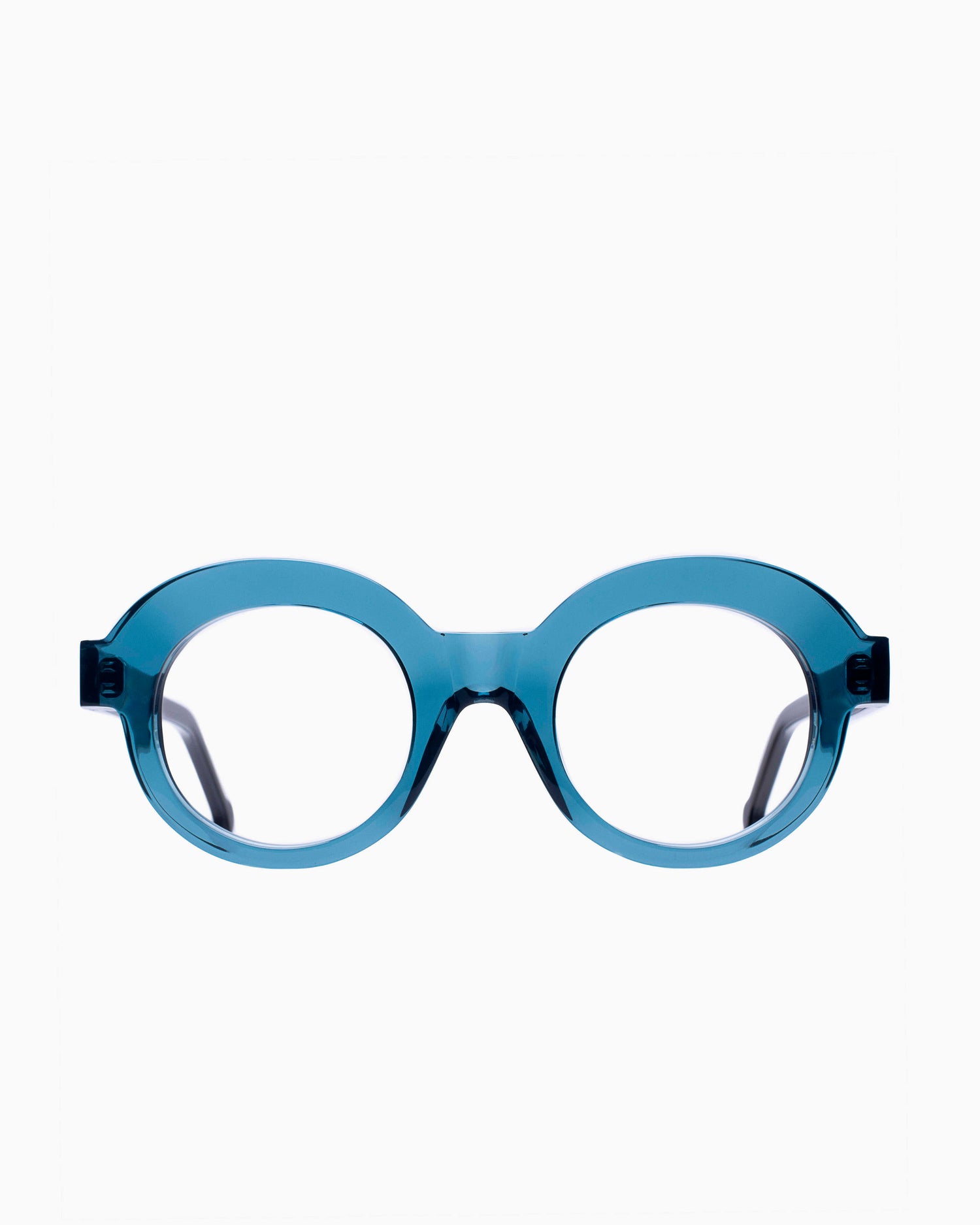 blue plastic round eyeglasses by Marie-Sophie Dion model Latraverse1, front view, lunettes de vue rond couleur Bleu