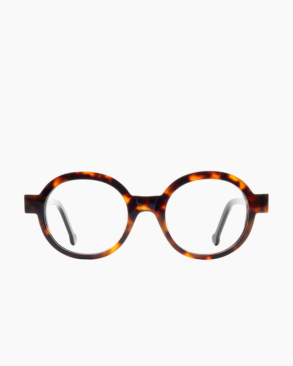 tortoise plastic round eyeglasses by Marie-Sophie Dion model Preston, front view, lunettes de vue rond couleur écaille de tortue
