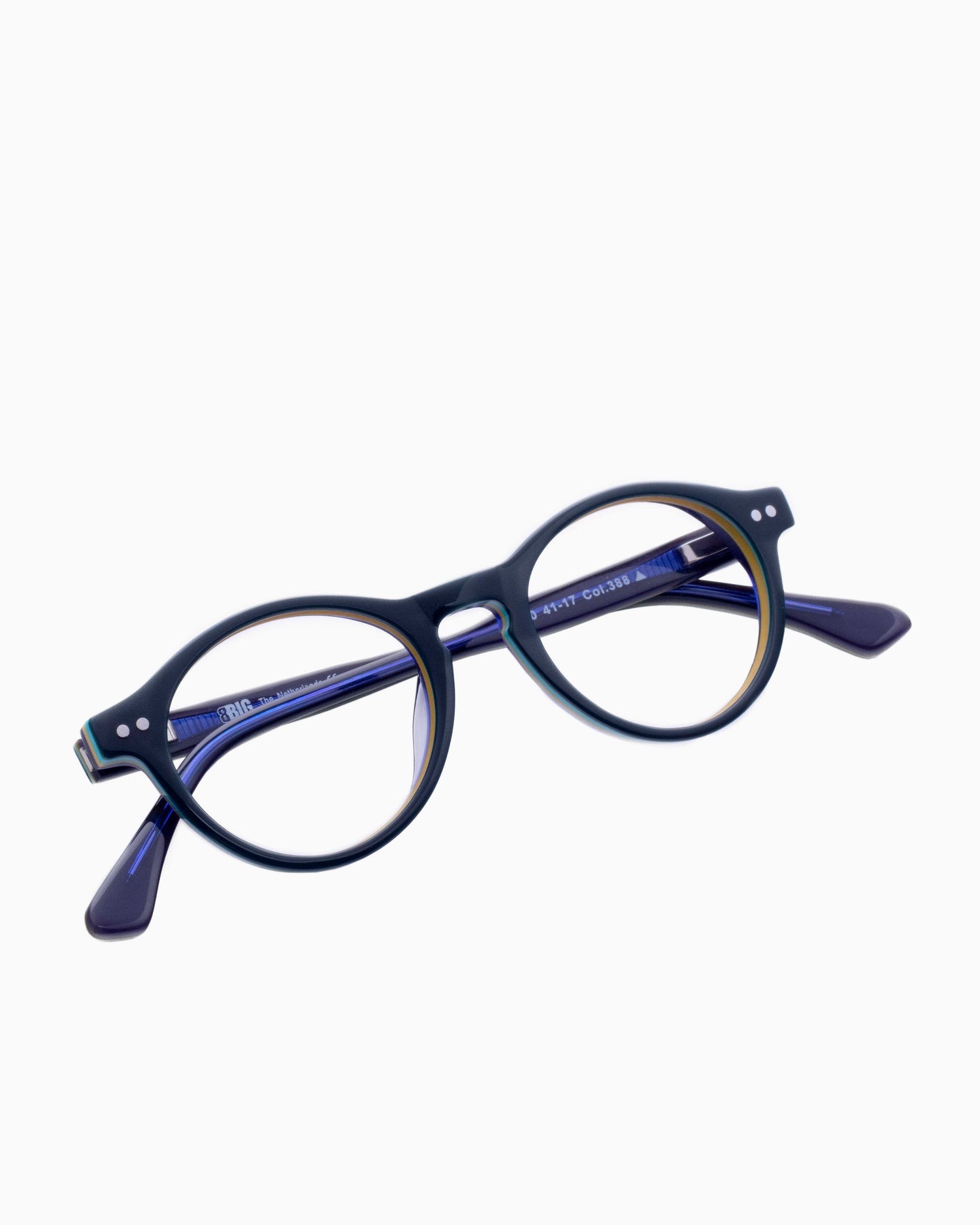 blue plastic round eyeglasses by BBig model 220, front view, lunettes de vue rond couleur Bleu