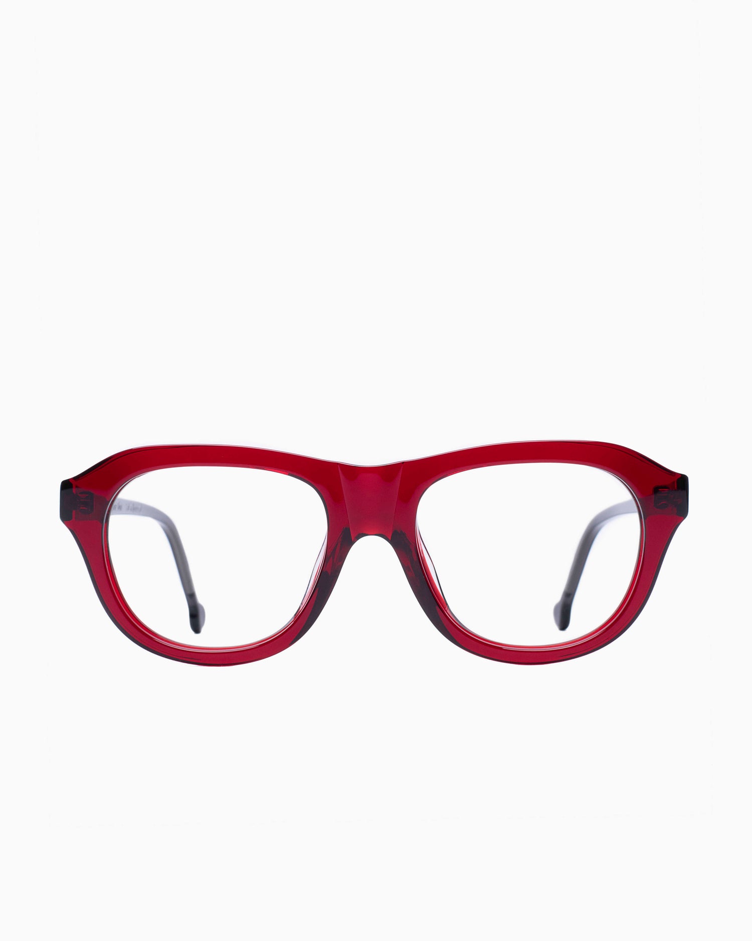 red plastic aviator eyeglasses by Marie-Sophie Dion model Alain, front view, lunettes de vue aviateur couleur bourgogne