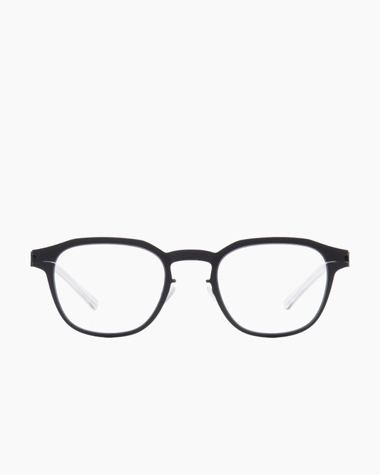 blue metal rectangle eyeglasses by Mykita model Idris, front view, lunettes de vue rectangle couleur bleu