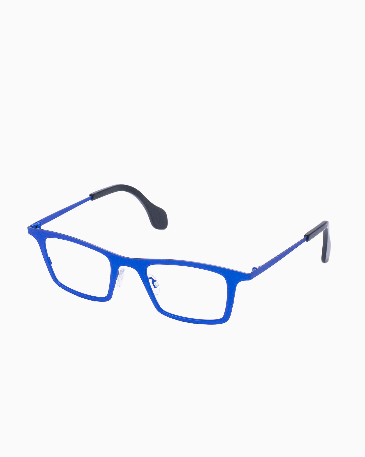 blue metal rectangle eyeglasses by Theo model mille+23, front view, lunettes de vue rectangle couleur Bleu