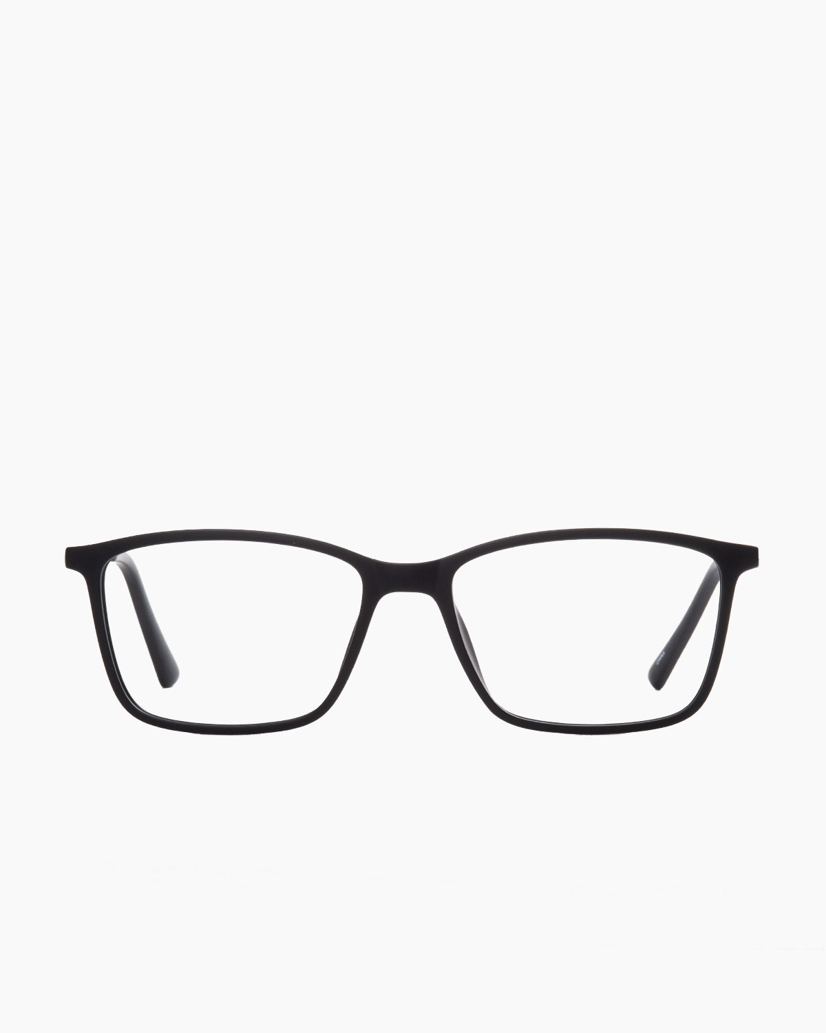 black plastic rectangle eyeglasses by Evolve model El3, front view, lunettes de vue rectangle couleur noir