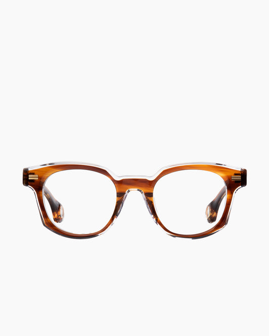 brown plastic oval eyeglasses by Blake Kuwahara model Haycock, front view, lunettes de vue ovale couleur brun