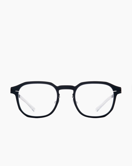black metal rectangle eyeglasses by Mykita model Rockwell, front view, lunettes de vue rectangle couleur noir