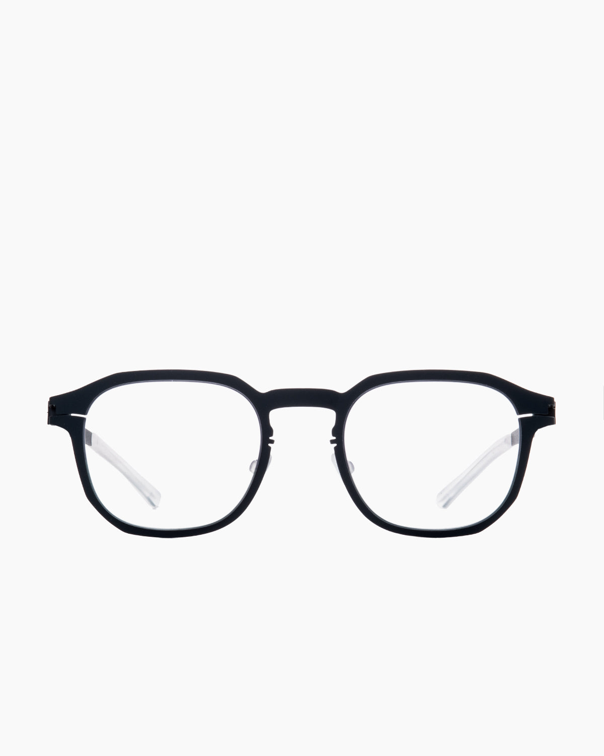 black metal rectangle eyeglasses by Mykita model Rockwell, front view, lunettes de vue rectangle couleur noir
