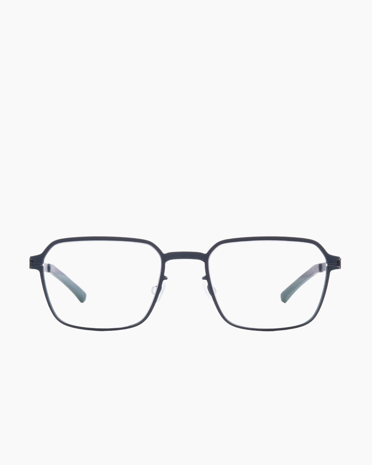 blue metal rectangle eyeglasses by Mykita model Carson, front view, lunettes de vue rectangle couleur bleu