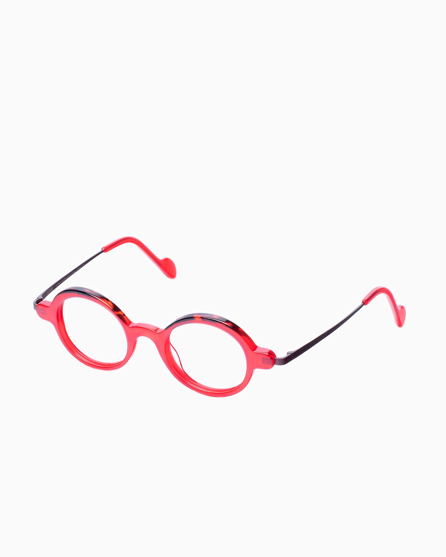 red plastic oval eyeglasses by Nao Ned model ODED, front view, lunettes de vue ovale couleur Rouge
