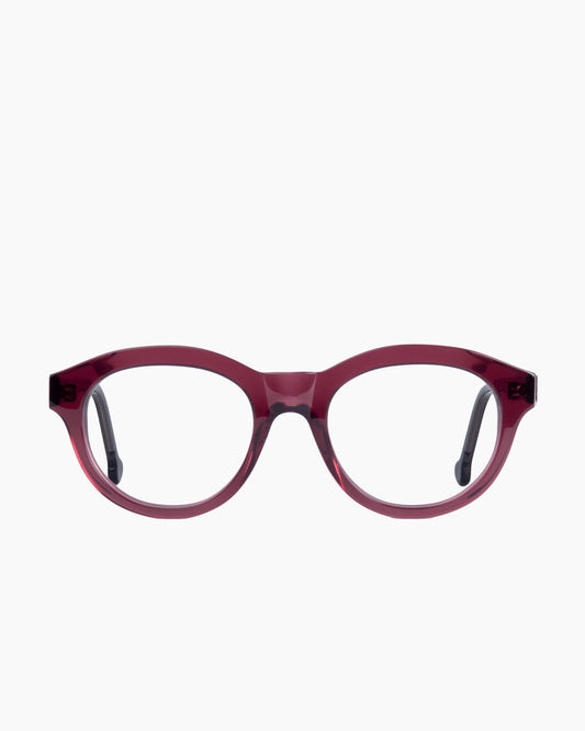 purple plastic oval eyeglasses by Marie-Sophie Dion model Claus, front view, lunettes de vue ovale couleur violet