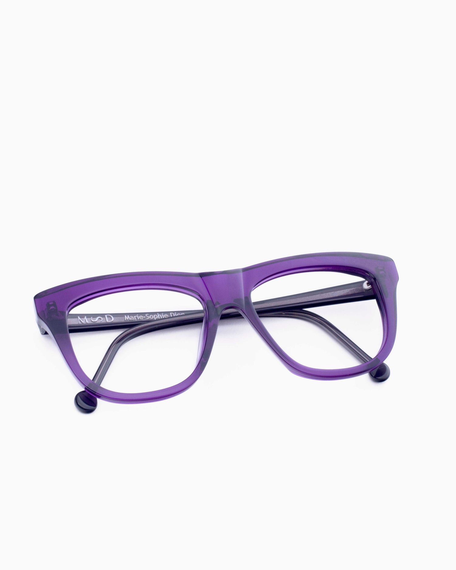 purple plastic rectangle eyeglasses by Marie-Sophie Dion model Pepin, front view, lunettes de vue rectangle couleur violet