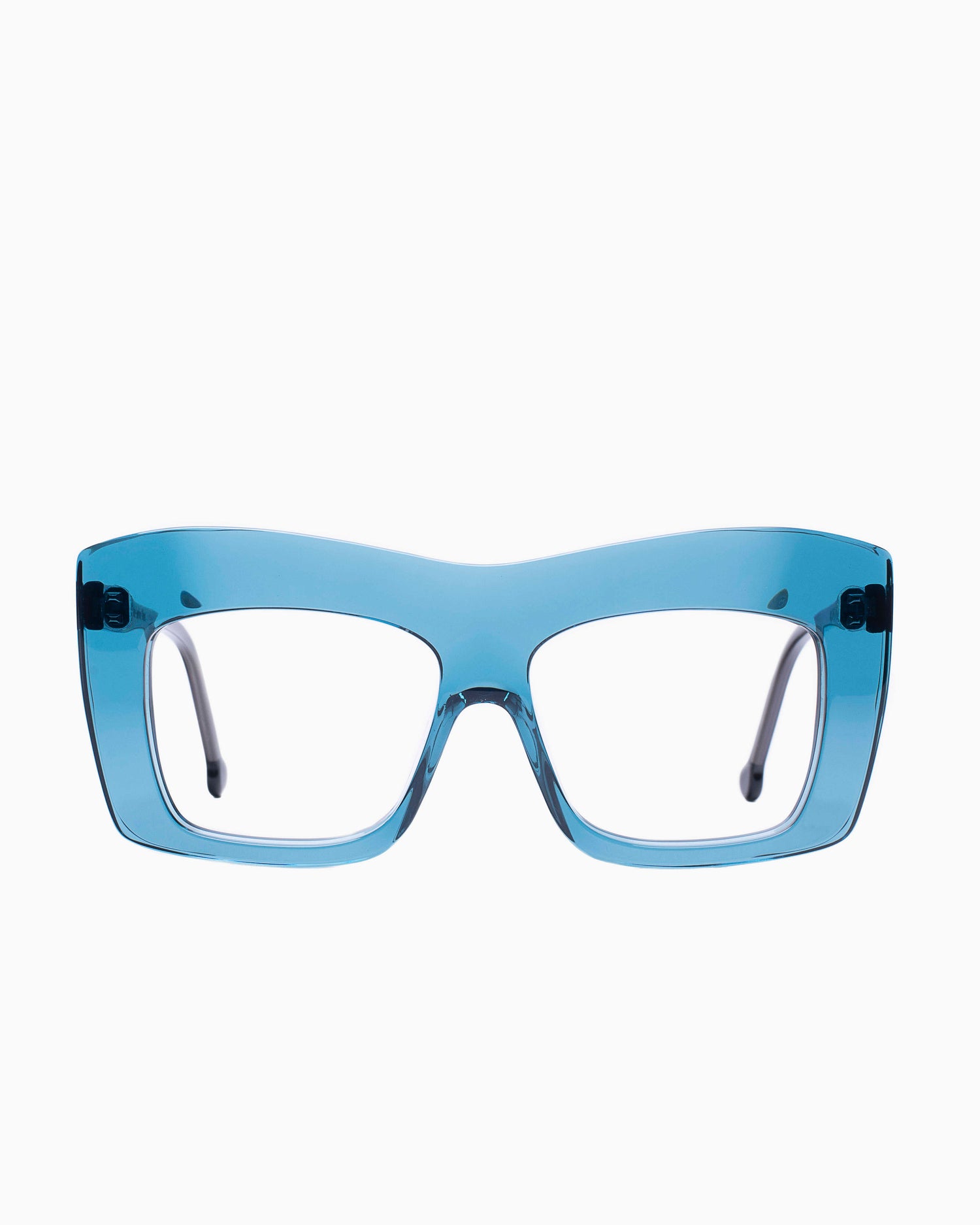 blue plastic rectangle eyeglasses by Marie-Sophie Dion model Arseneau, front view, lunettes de vue rectangle couleur Bleu