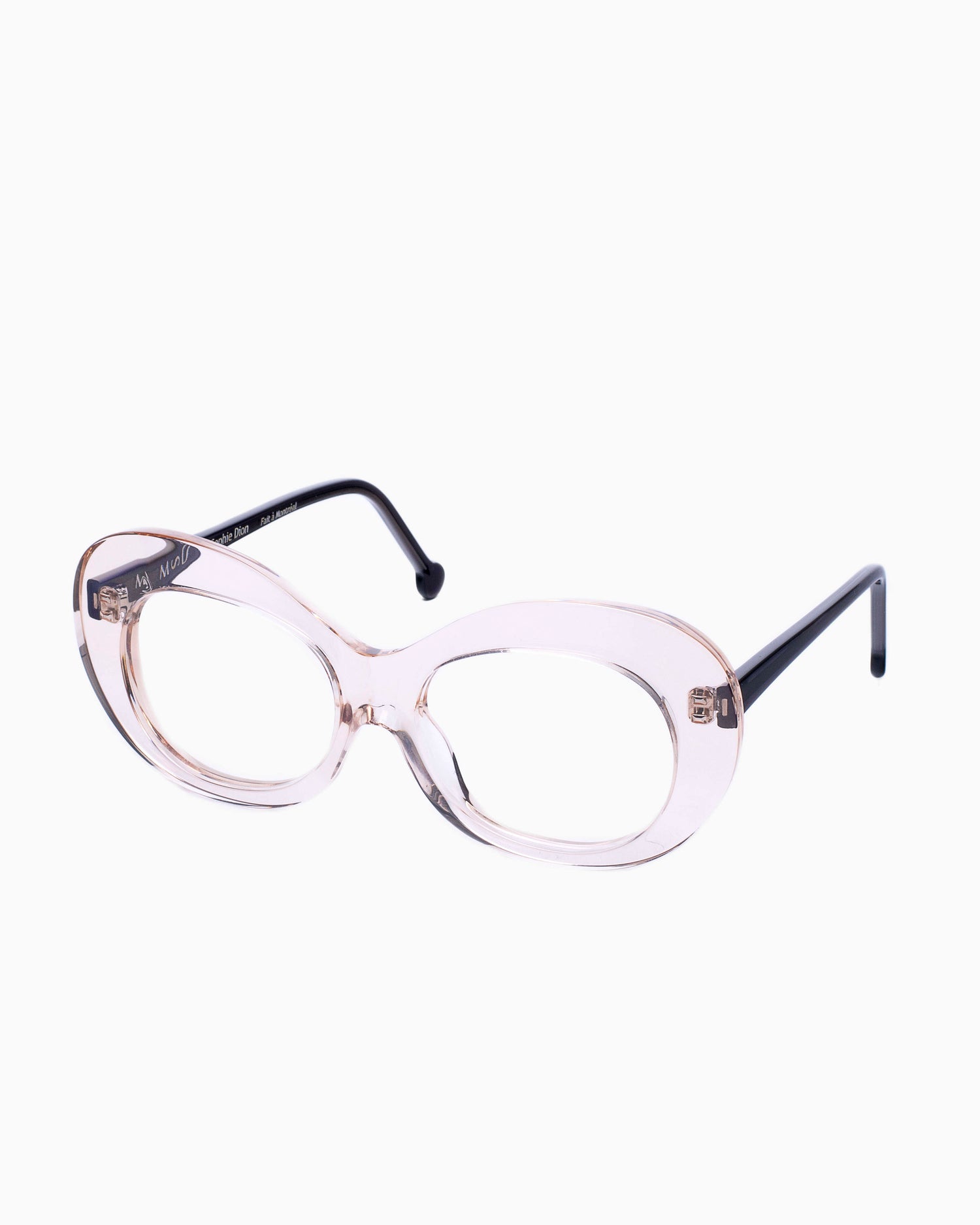 pink, beige plastic oval eyeglasses by Marie-Sophie Dion model Morin, front view, lunettes de vue ovale couleur rose, beige