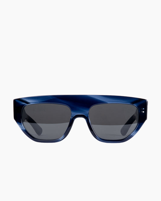 blue plastic rectangle sunglassesby Emmanuelle Khanh model 1998, front view, lunettes de vue rectangle couleur Bleu