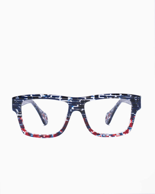blue plastic rectangle eyeglasses by Theo model Mille+43, front view, lunettes de vue rectangle couleur Bleu