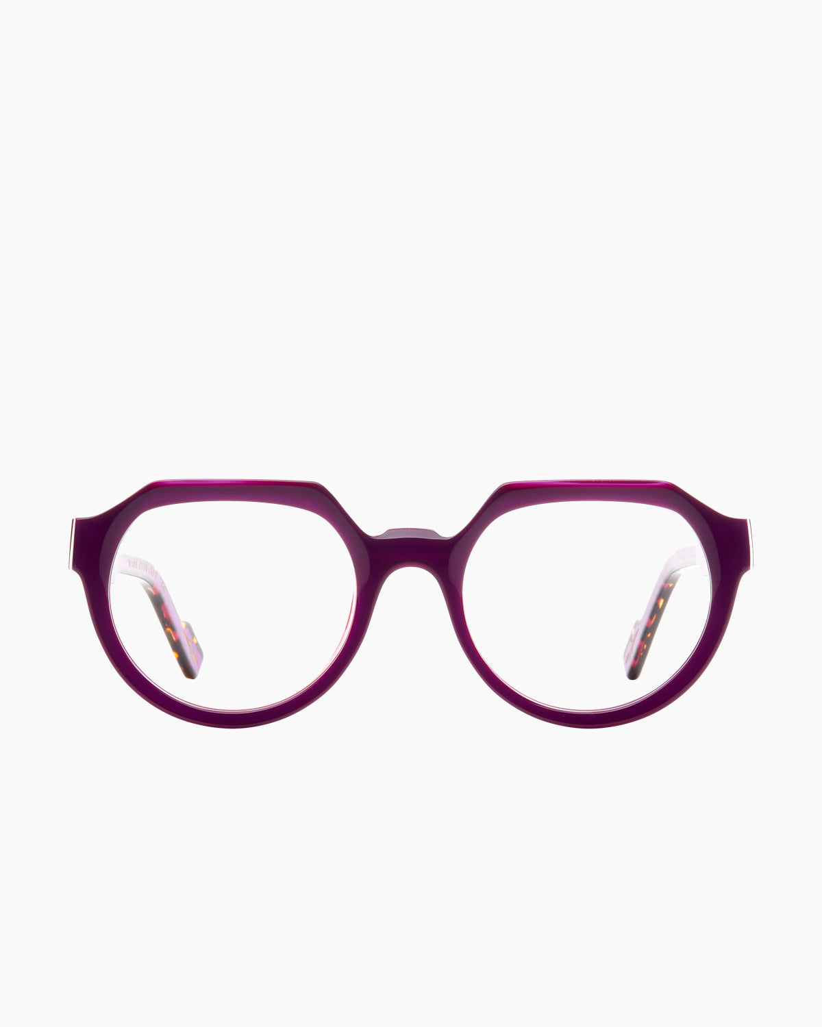 purple plastic oval eyeglasses by Xavier Derome model DIVINE, front view, lunettes de vue ovale couleur violet