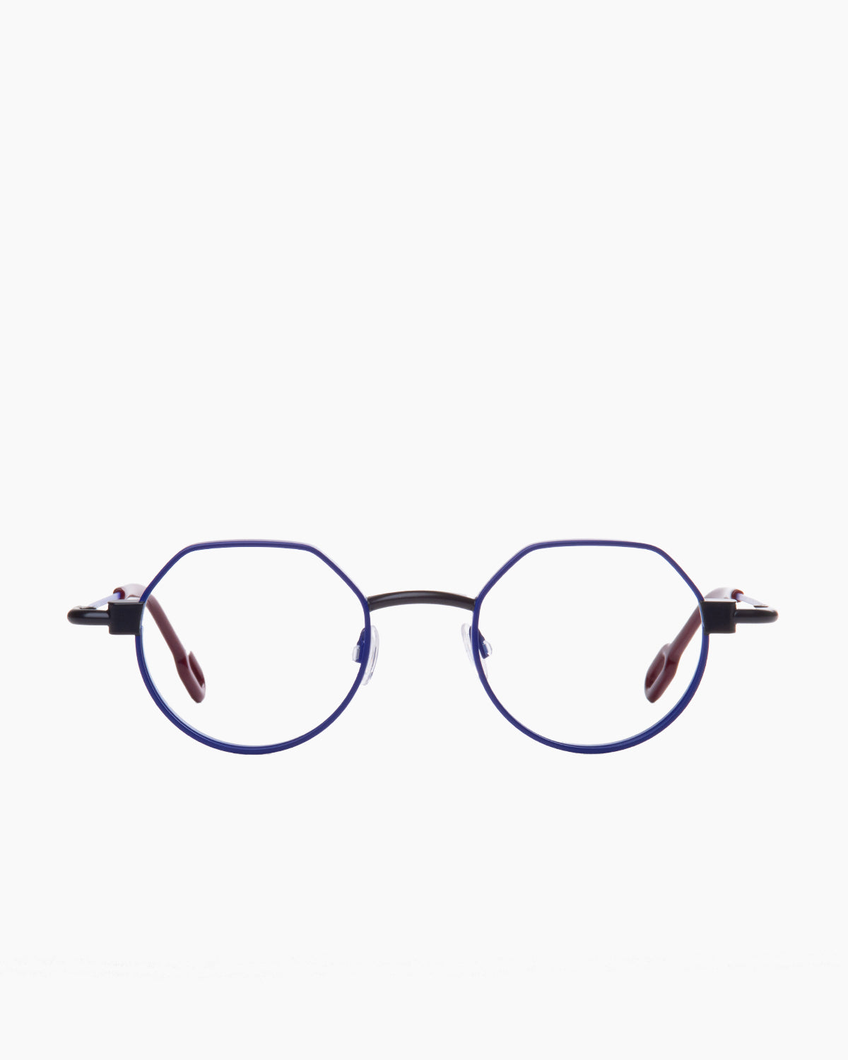 blue metal round eyeglasses by Anne et Valentin model MECASMART, front view, lunettes de vue rond couleur bleu