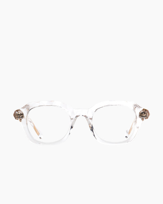 crystal plastic rectangle eyeglasses by Yohji Yamamoto model Look022, front view, lunettes de vue rectangle couleur cristal