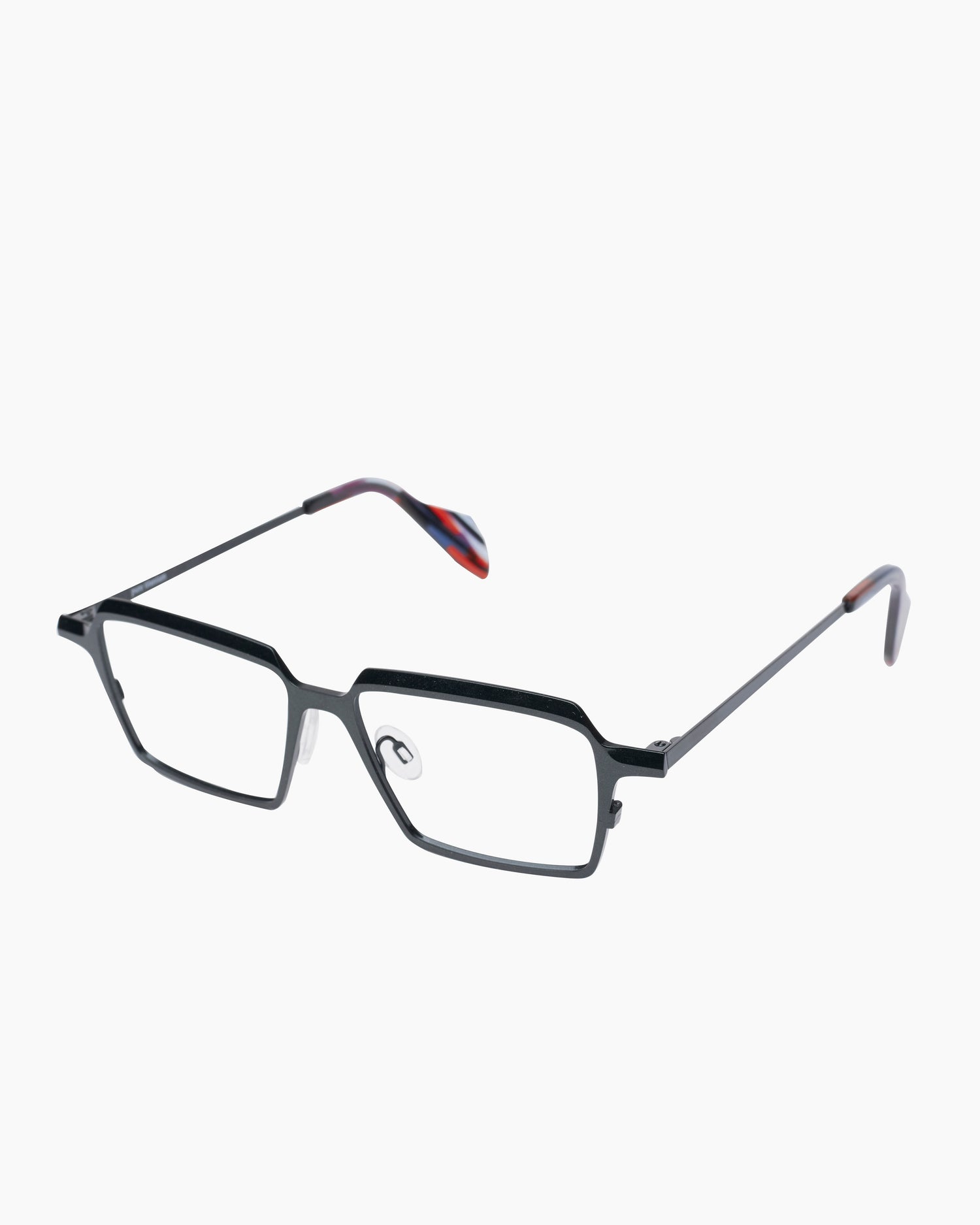 green metal rectangle eyeglasses by Theo model Flanders, front view, lunettes de vue rectangle couleur Vert