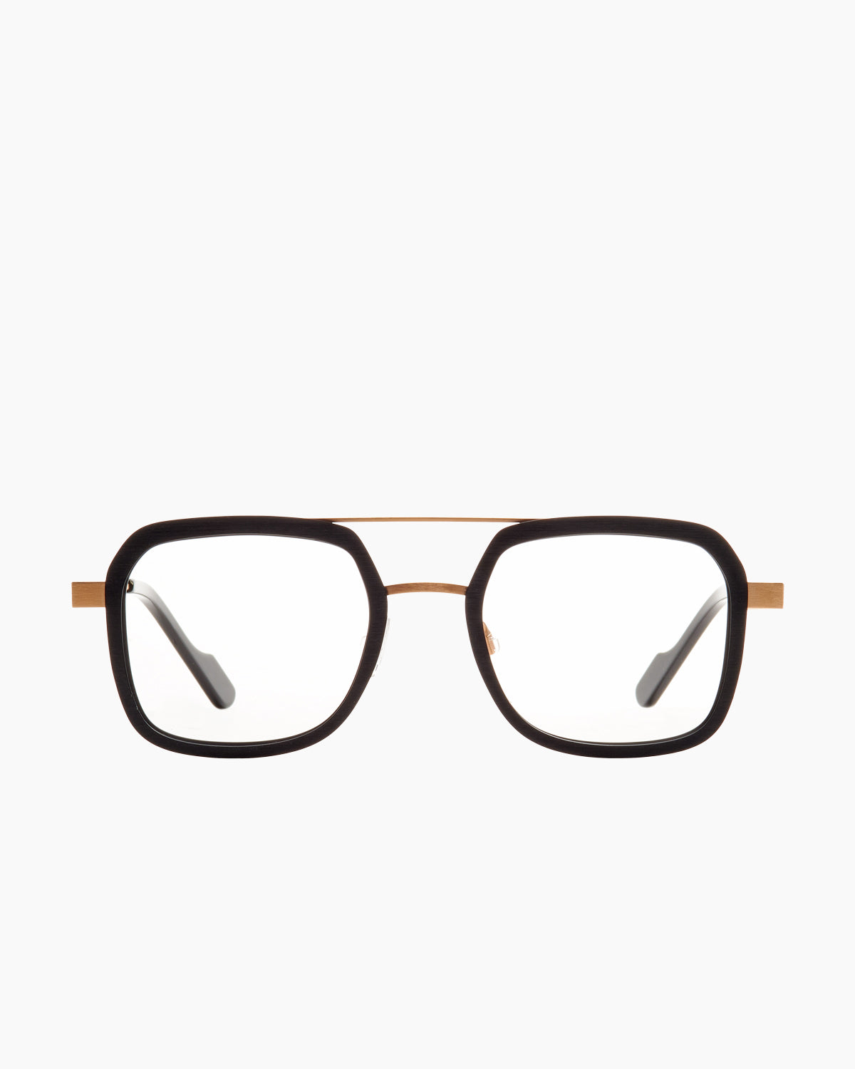 black metal rectangle eyeglasses by Anne et Valentin model Fondamentale, front view, lunettes de vue rectangle couleur noir