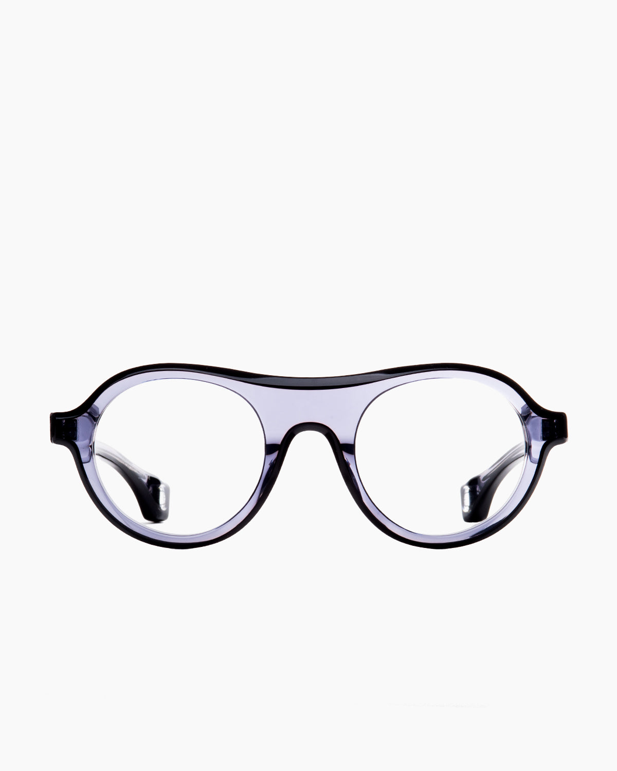grey plastic round eyeglasses by Blake Kuwahara model prouvé, front view, lunettes de vue rond couleur gris
