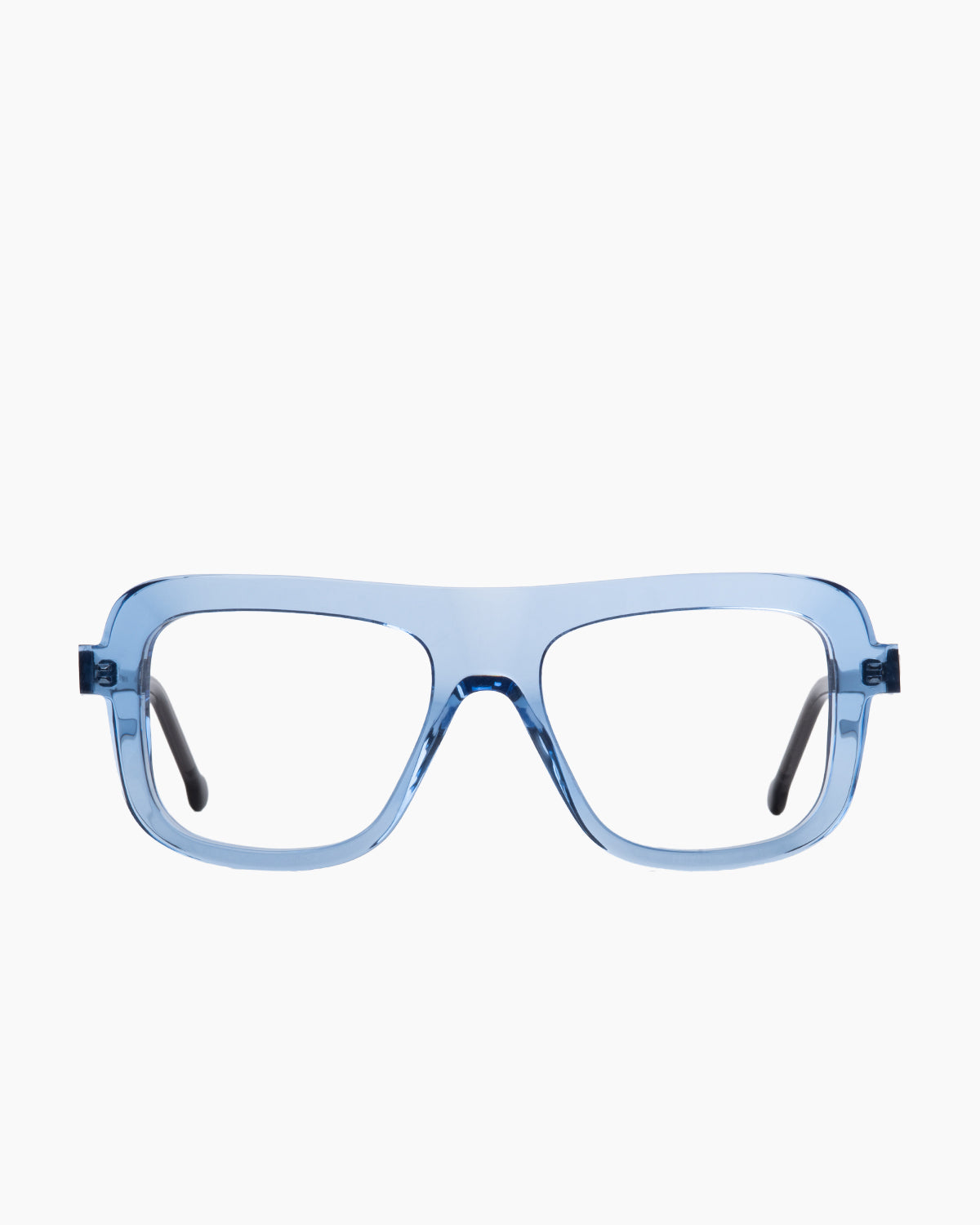blue plastic aviator eyeglasses by Marie-Sophie Dion model Serge, front view, lunettes de vue aviateur couleur bleu