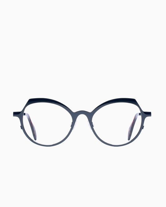 green metal butterfly eyeglasses by Theo model Pendeloque, front view, lunettes de vue papillon couleur Vert