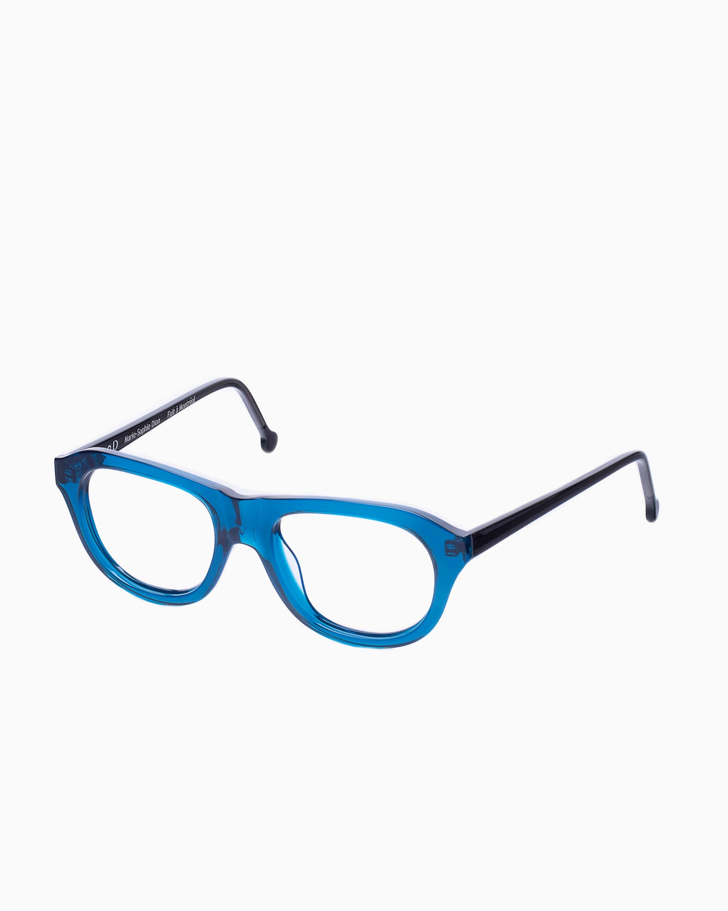 blue plastic aviator eyeglasses by Marie-Sophie Dion model Alain, front view, lunettes de vue aviateur couleur Bleu