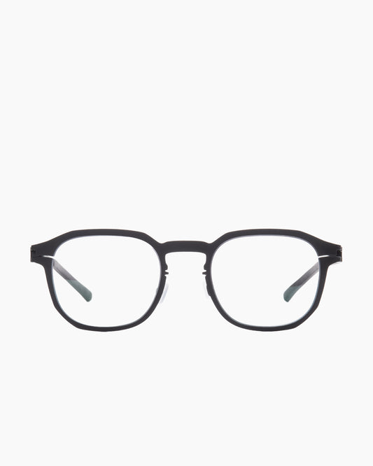 blue metal rectangle eyeglasses by Mykita model Rockwell, front view, lunettes de vue rectangle couleur bleu