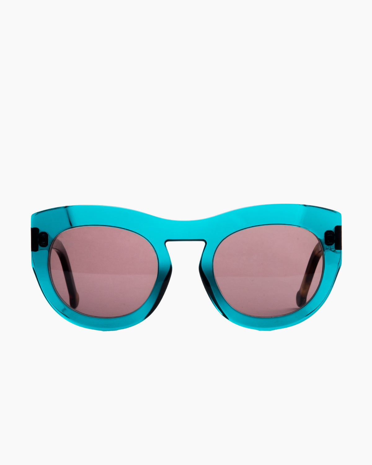 green plastic cat  sunglassesby Marie-Sophie Dion model AddamsSun, front view, lunettes de vue chat couleur Vert