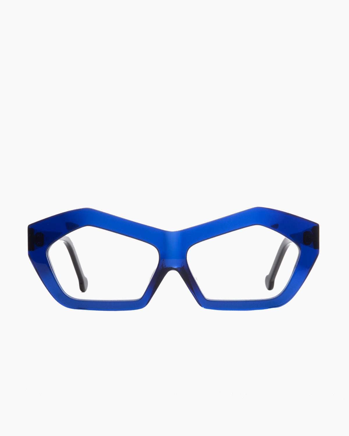 blue plastic cat eyeglasses by Marie-Sophie Dion model Bourgeois, front view, lunettes de vue chat couleur bleu