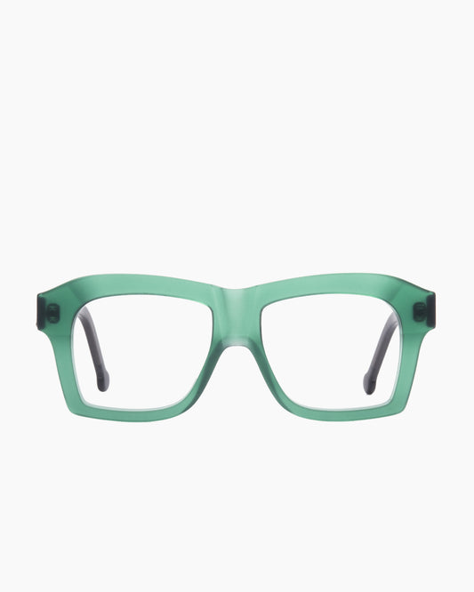green plastic rectangle eyeglasses by Marie-Sophie Dion model Dussault, front view, lunettes de vue rectangle couleur Vert