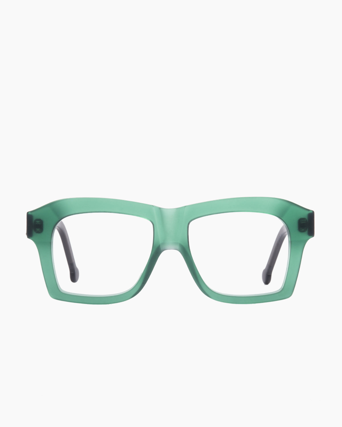 green plastic rectangle eyeglasses by Marie-Sophie Dion model Dussault, front view, lunettes de vue rectangle couleur Vert