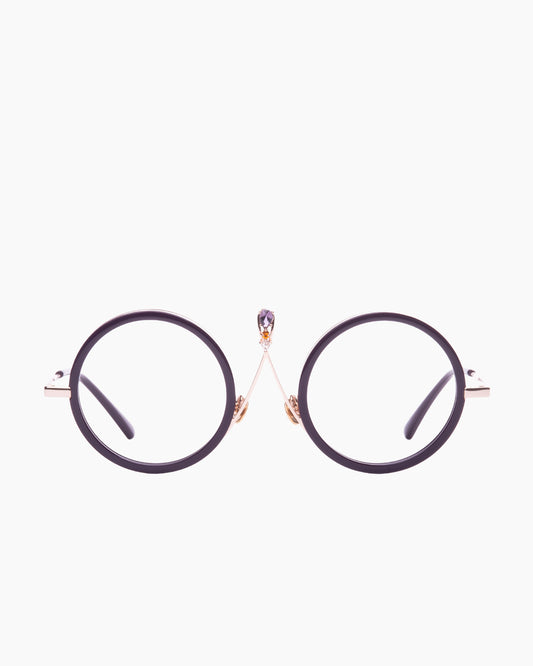 purple metal round eyeglasses by Gamine model TULUM, front view, lunettes de vue rond couleur violet