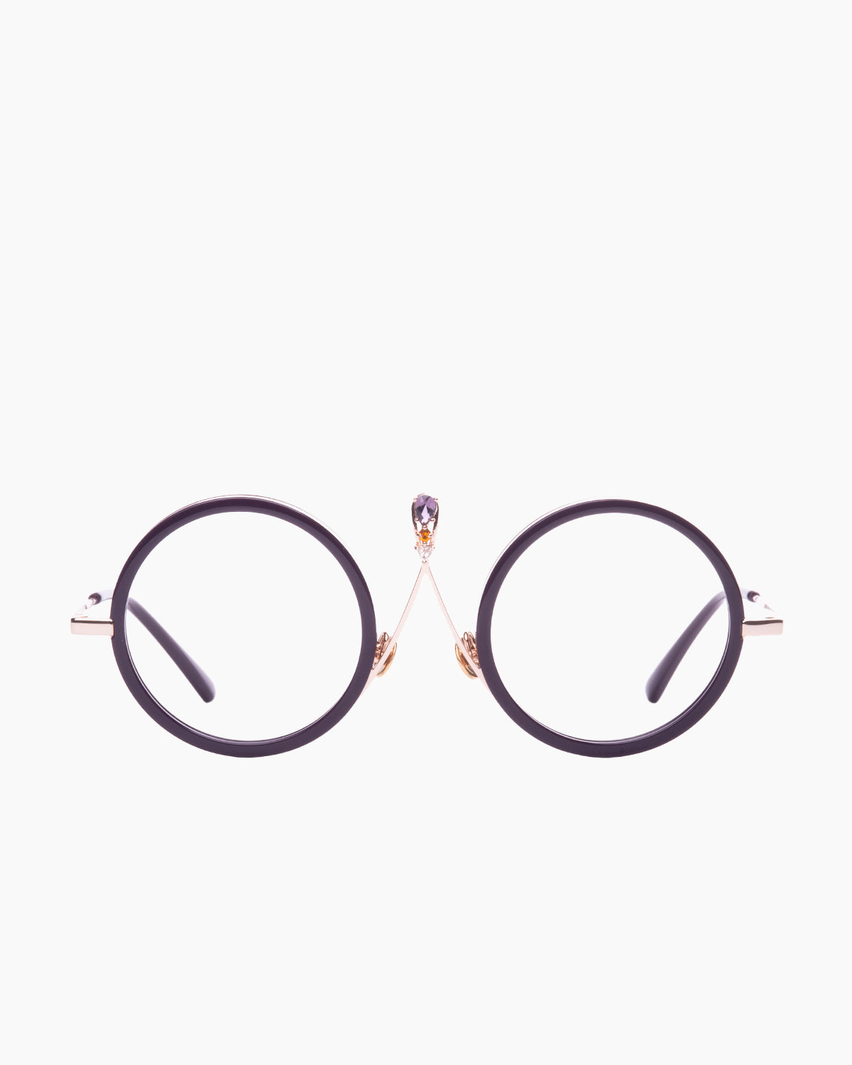 purple metal round eyeglasses by Gamine model TULUM, front view, lunettes de vue rond couleur violet