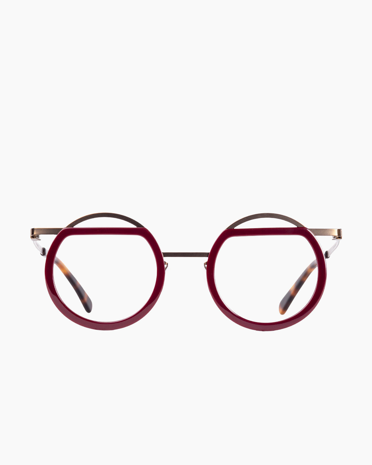 burgundy metal round eyeglasses by Gamine model Trim, front view, lunettes de vue rond couleur bourgogne