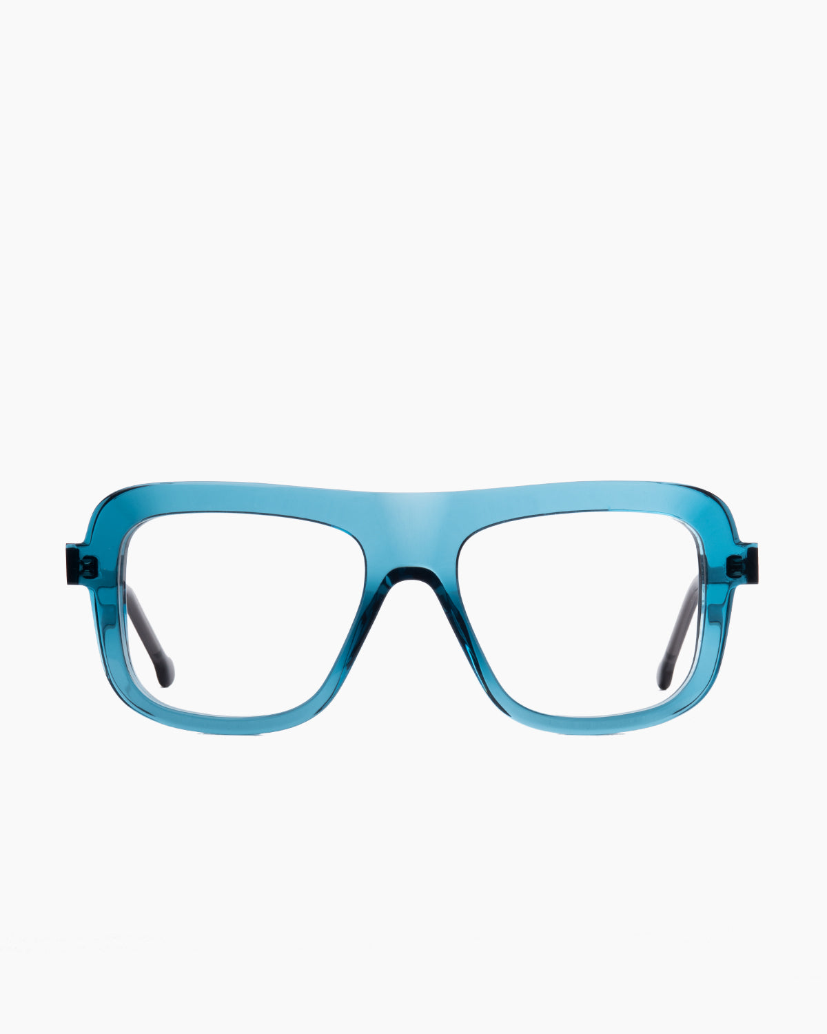 blue plastic aviator eyeglasses by Marie-Sophie Dion model Serge, front view, lunettes de vue aviateur couleur bleu
