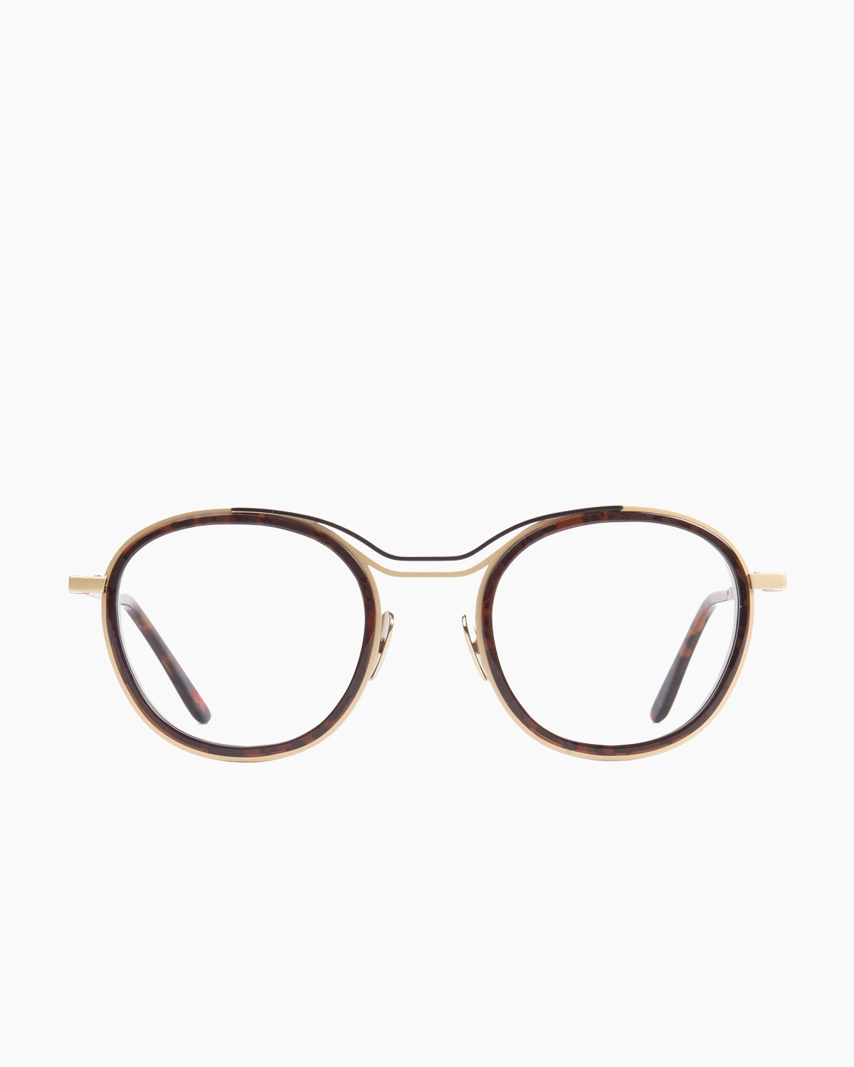 tortoise metal round eyeglasses by La Petite Lunette Rouge model Kenoz, front view, lunettes de vue rond couleur Écaille de tortue