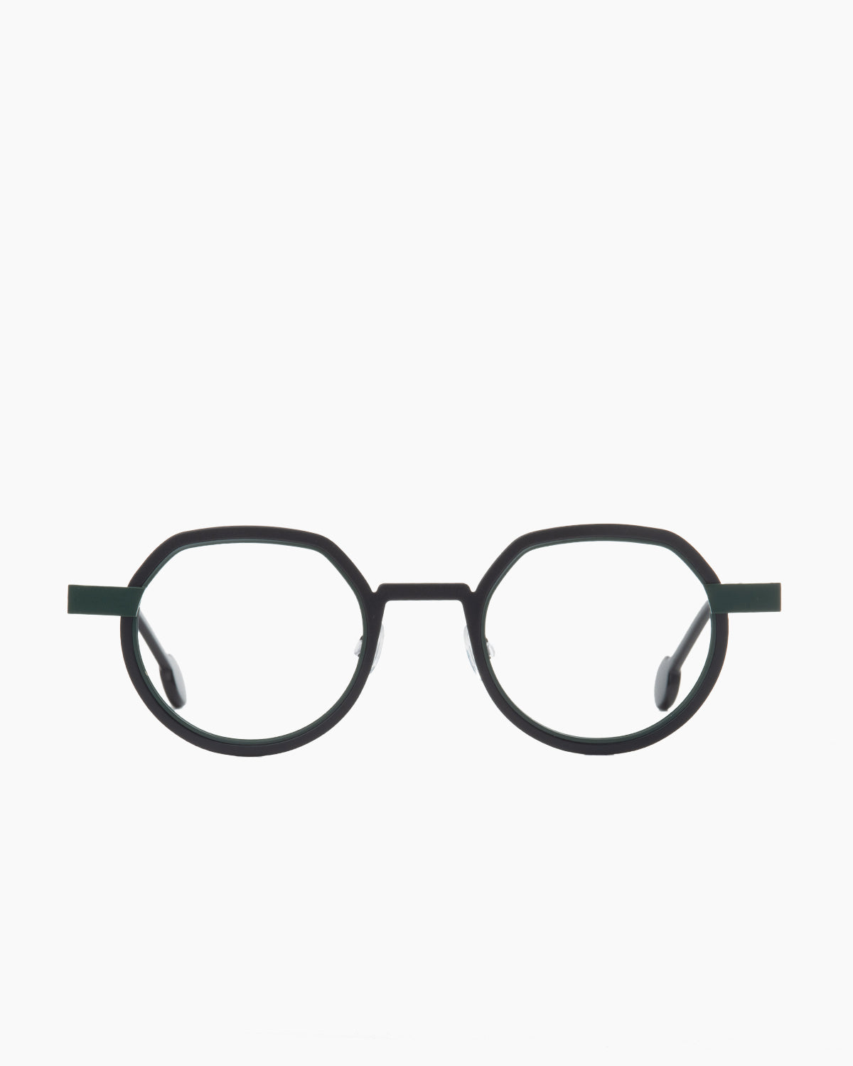 black metal round eyeglasses by Anne et Valentin model wellwell, front view, lunettes de vue rond couleur noir
