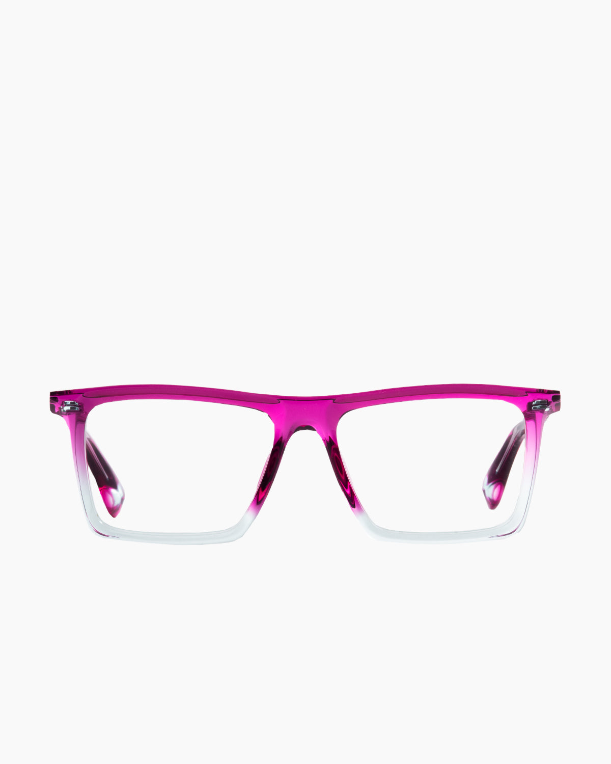 pink plastic rectangle eyeglasses by Theo model Alba, front view, lunettes de vue rectangle couleur rose