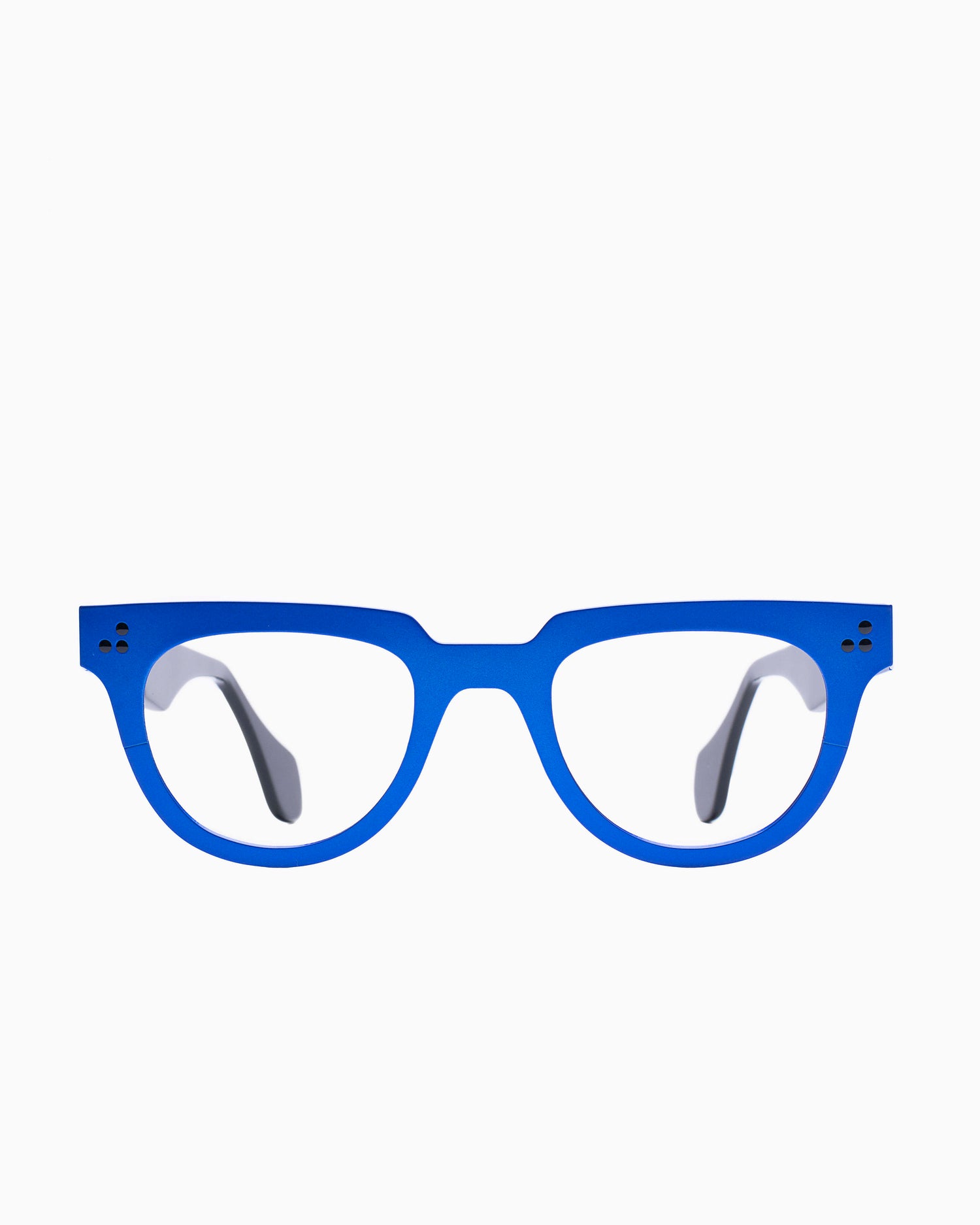 blue metal panto eyeglasses by Theo model cinquante+9, front view, lunettes de vue ovale couleur Bleu