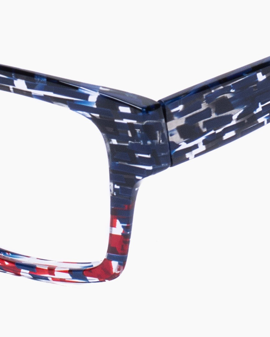 blue plastic rectangle eyeglasses by Theo model Mille+43, front view, lunettes de vue rectangle couleur Bleu