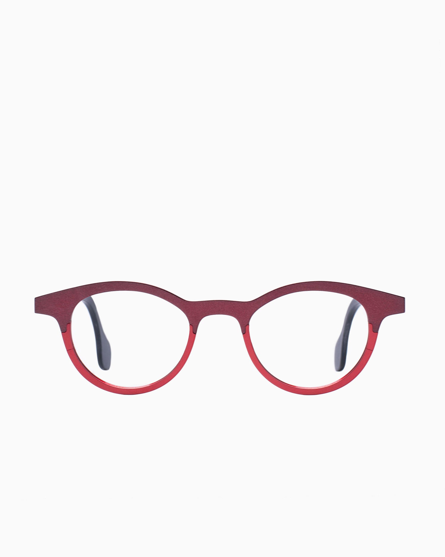 burgundy metal oval eyeglasses by Theo model Mille+57, front view, lunettes de vue ovale couleur bourgogne