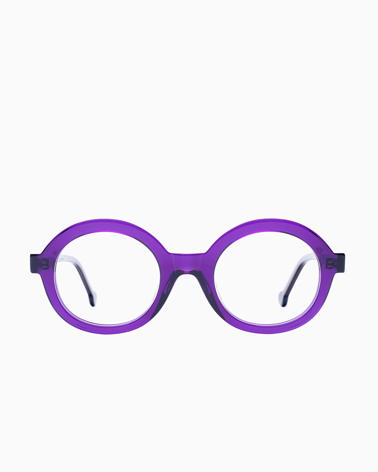 purple plastic oval eyeglasses by Marie-Sophie Dion model O'Malley, front view, lunettes de vue ovale couleur violet