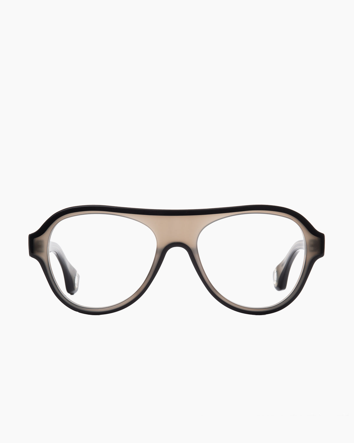 brown plastic aviator eyeglasses by Blake Kuwahara model Albini, front view, lunettes de vue aviateur couleur brun